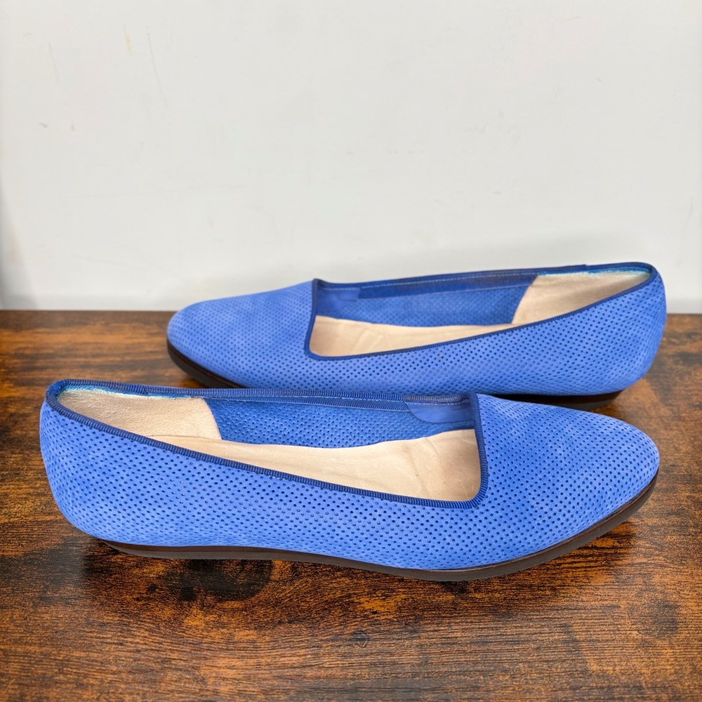 Cole Haan Perforated Suede Flats Women's 7.5 AA Narrow Blue Italian Handmade EUC